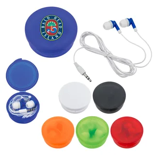 2707 - Earbuds In Round Plastic Case