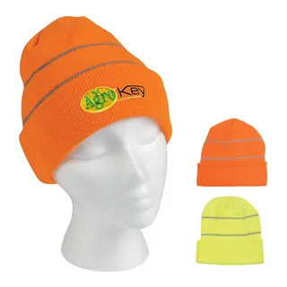 1073 - Knit Cuff Beanie With Reflective Stripes