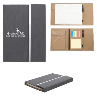 6114 - Woodgrain Padfolio With Sticky Notes And Flags