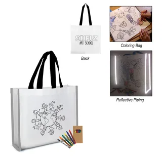 3685 - Reflective Non-Woven Coloring Tote Bag With Crayons