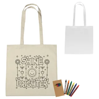 3920 - 100% 4 Oz. Cotton Coloring Tote Bag With Crayons