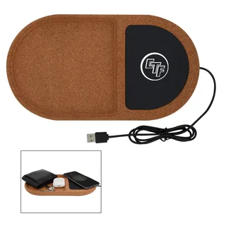 2487 - Cork Wireless Charging Pad Desktop Organizer