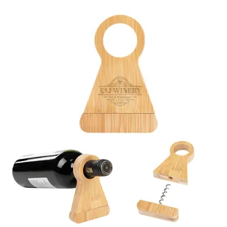 75047 - Bamboo Wine Bottle Stand With Corkscrew