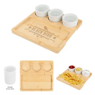 75043 - Bamboo Serving Tray With Ceramic Bowls
