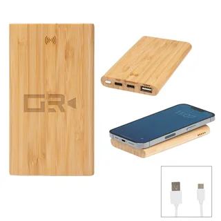25173 - 5,000 mAh Bamboo Power Bank & 10W Wireless Charger