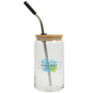 60055 - 16 Oz. Full Color Can Glass With Bamboo Lid