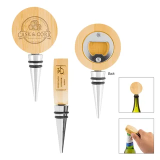 75088 - Bamboo Wine Stopper With Bottle Opener