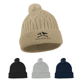 15073 - Courtney Cable Knit rPET Pom Beanie