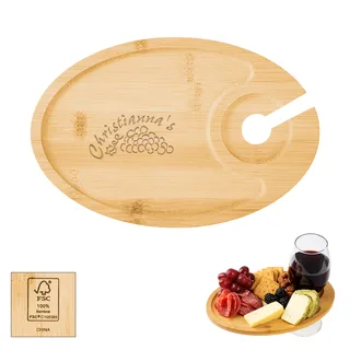 75092 - Wine & Dine Recessed Bamboo Tray With Wine Glass Holder