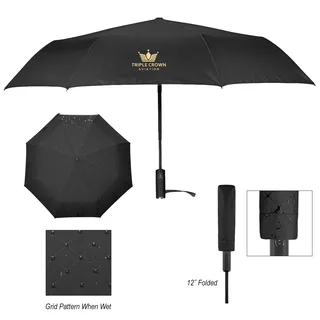 45016 - 42" Arc Hidden Grid Telescopic Folding Umbrella With 100% rPET Canopy